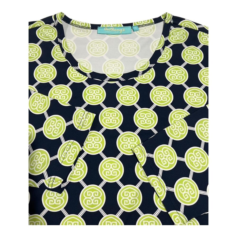 Anthony's XL Dress Geometric Print Long Sleeve Navy Green White Career